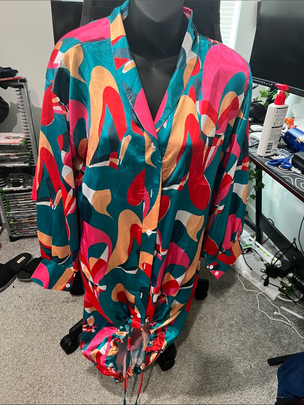Women’s High-Low Satin Dress in Teal Multi-Color